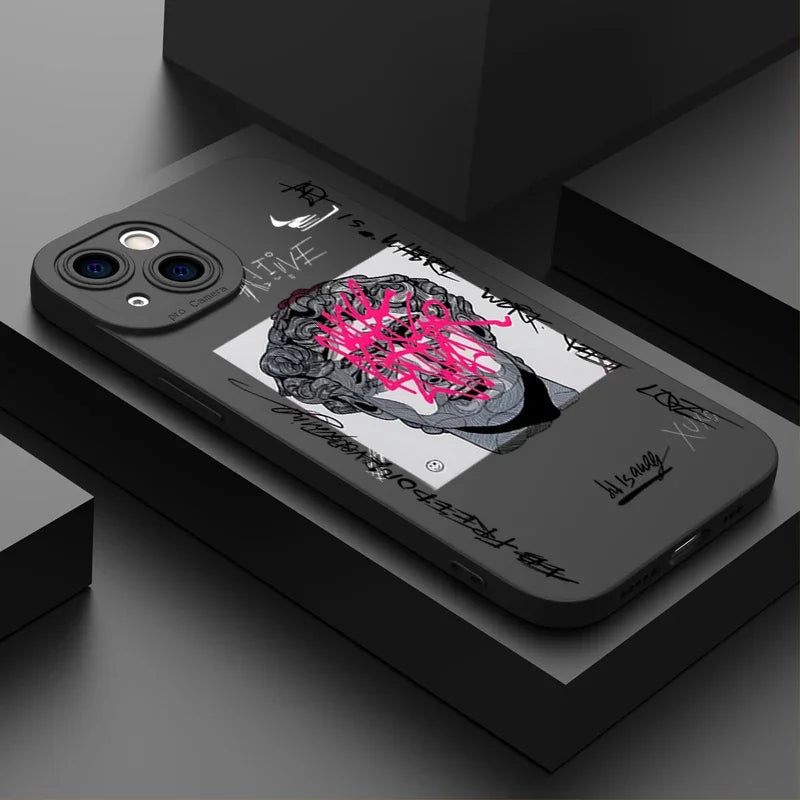 Men's artistic iPhone case with David sculpture design. Durable protective cover & stylish tech accessory.