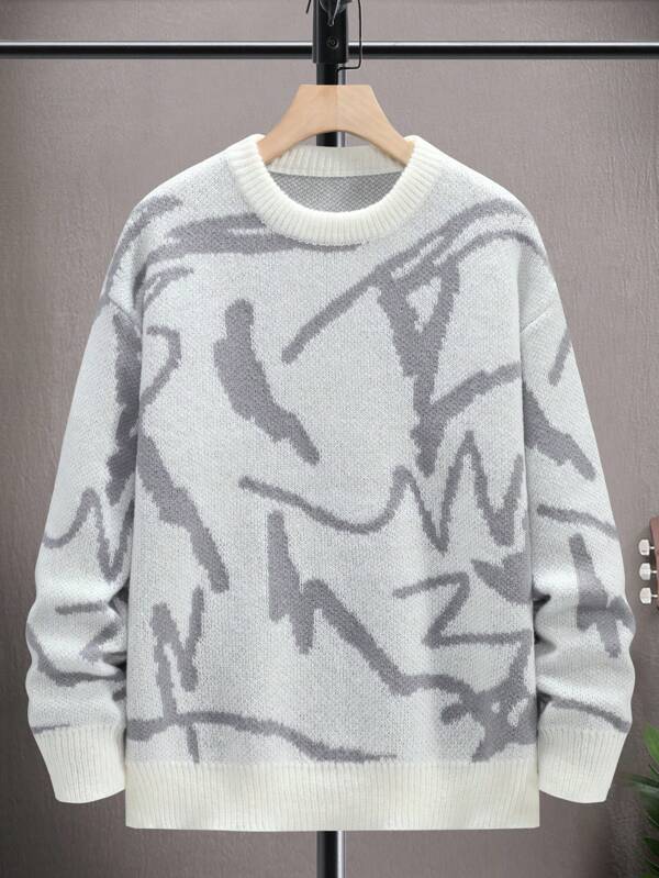 Men's Arvid graphic print pullover sweater, relaxed fit, perfect for casual autumn style.