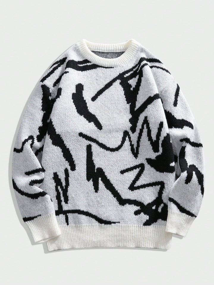 Men's Arvid graphic print sweater in a lifestyle shot, embracing trendy and comfortable autumn wear.