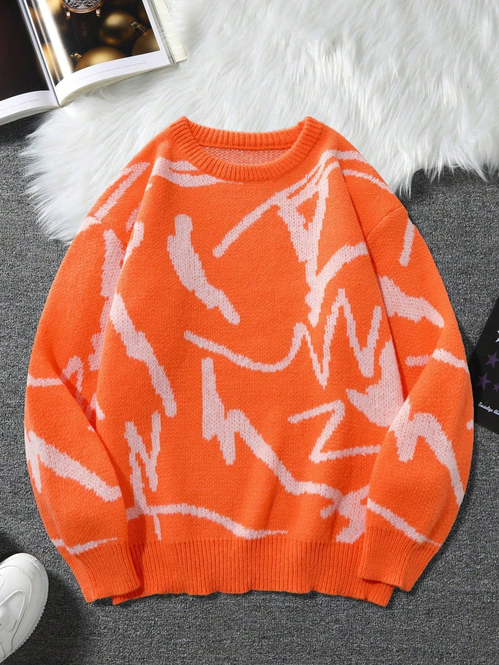 Autumn style men's Arvid graphic print pullover, a long sleeve comfortable sweater for daily wear.