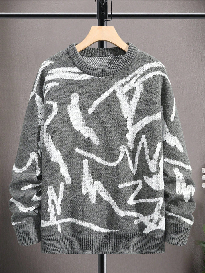 Comfortable men's pullover, geometric graphic print, long sleeve, perfect for a relaxed fit.