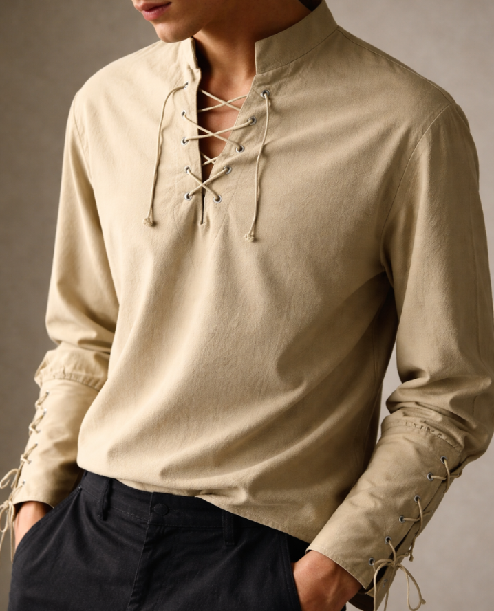 Men's Ashby medieval long sleeve shirt, perfect for historic fashion, Renaissance events, or unique casual wear.