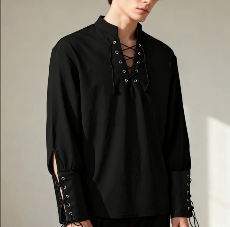 Ashby men's medieval shirt, a classic long sleeve design for Renaissance style, cosplay, or casual comfort.