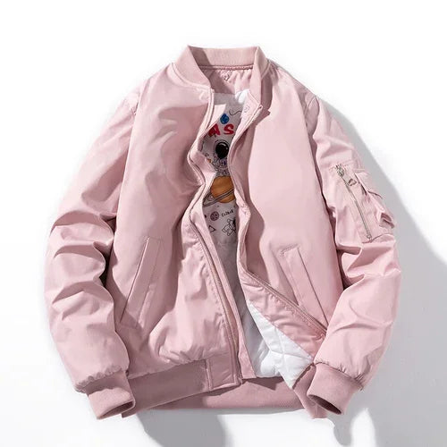Stylish men's Astro bomber jacket in a modern cut, offering everyday comfort and a trendy street style aesthetic.