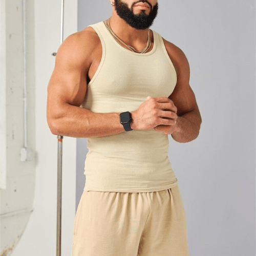 Men's sleeveless sportswear t-shirt, designed for fitness with breathable and quick-dry features.