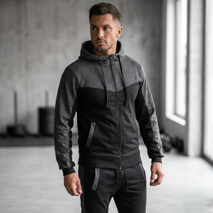 Men's athletic polyester tracksuit set for performance sports and gym wear