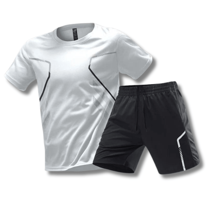 Sporty men's outfit: performance t-shirt & matching shorts, perfect for gym or summer sports