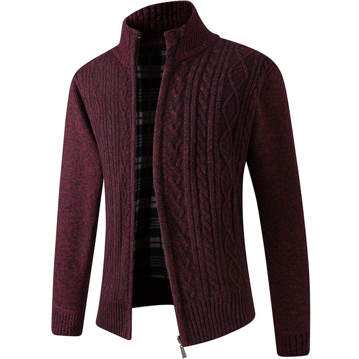 Men's Atlas style vest cardigan worn open, showcasing casual layering for everyday comfort & winter fashion.