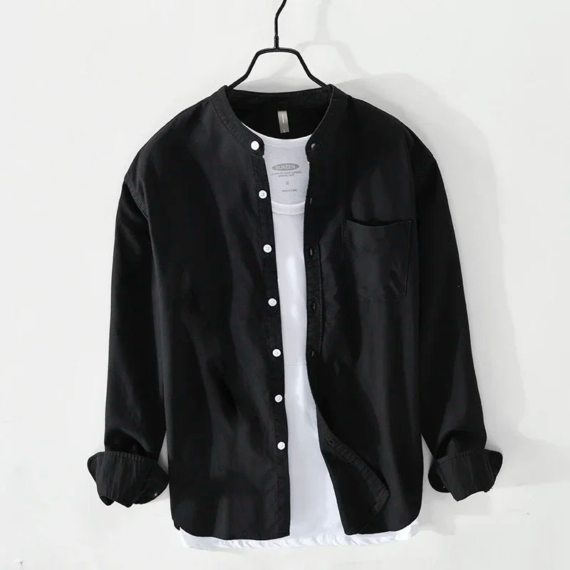 Stylish man wearing a long-sleeve Aura Style Classic Casual Shirt, perfect for modern casual men's fashion.