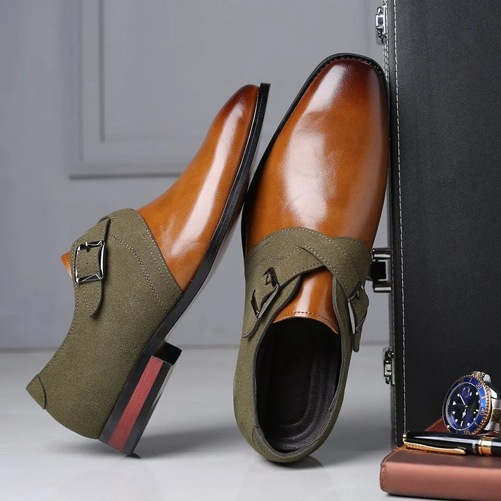 Black Aurelio men's slip-on derby dress shoes, ideal for formal occasions and professional business attire.