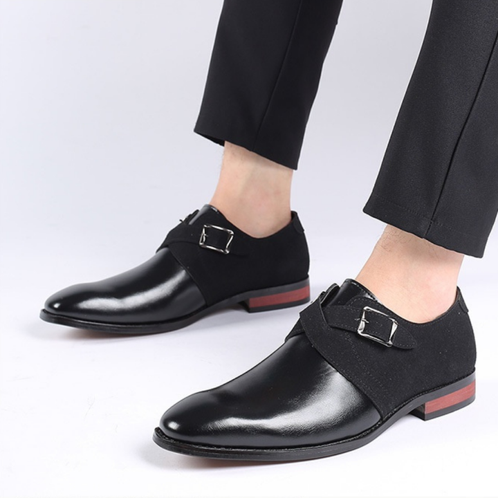Stylish & comfortable black Aurelio men's slip-on derby shoes, perfect for business attire, formal events.