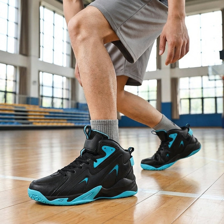 Men's Austin high-top basketball shoes, black and white, suitable for court performance