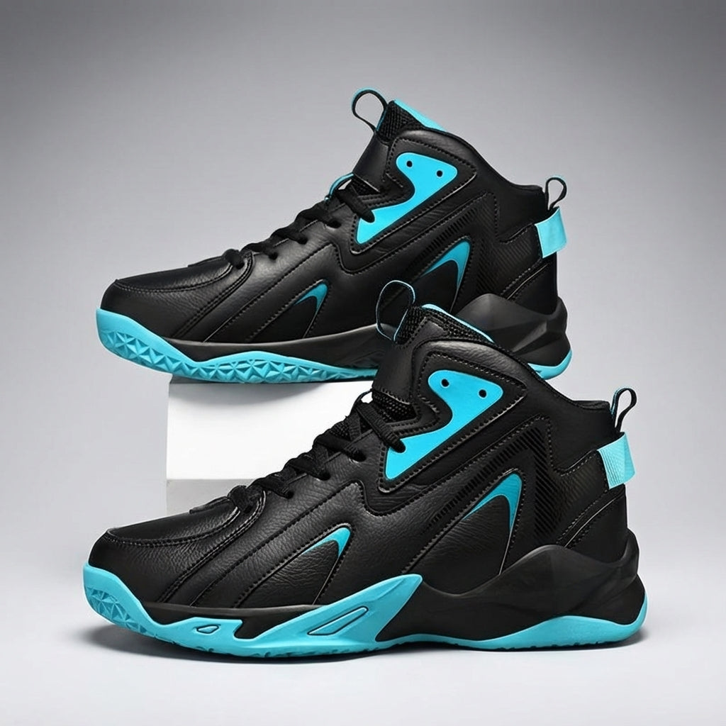 Dynamic shot of men's Austin basketball shoes in action, highlighting their performance features