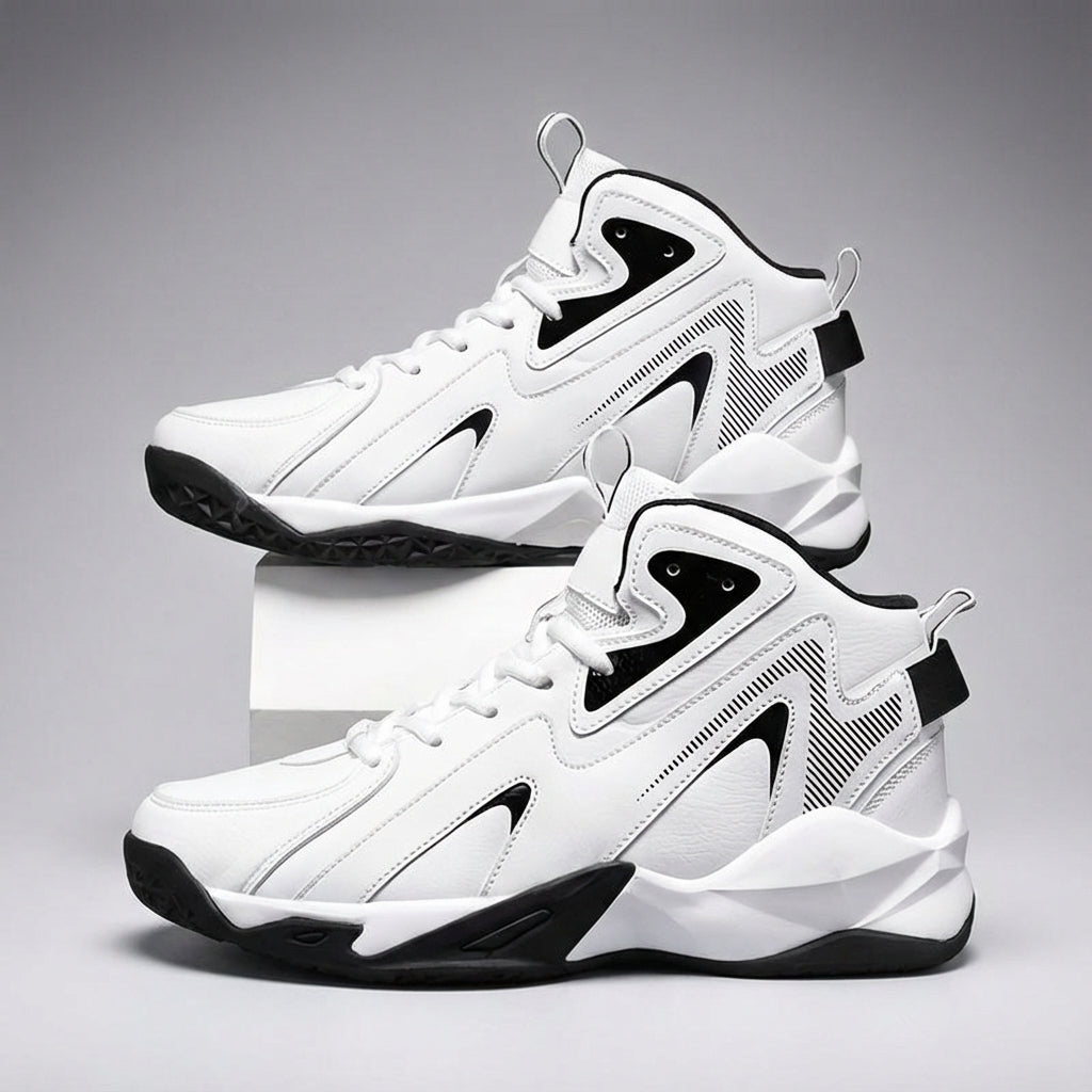 Side view of modern men's Austin high-top basketball shoes with detailed sole traction