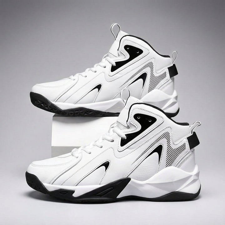 Side view of modern men's Austin high-top basketball shoes with detailed sole traction