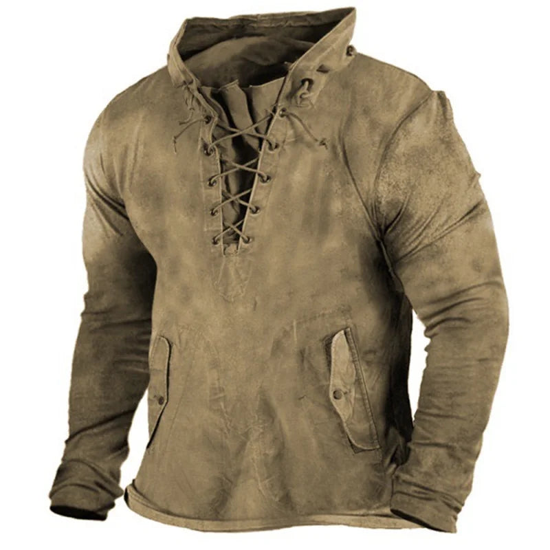 Men's authentic Viking hoodie, warm & adjustable. Ideal Norse clothing for winter & cold weather gear.