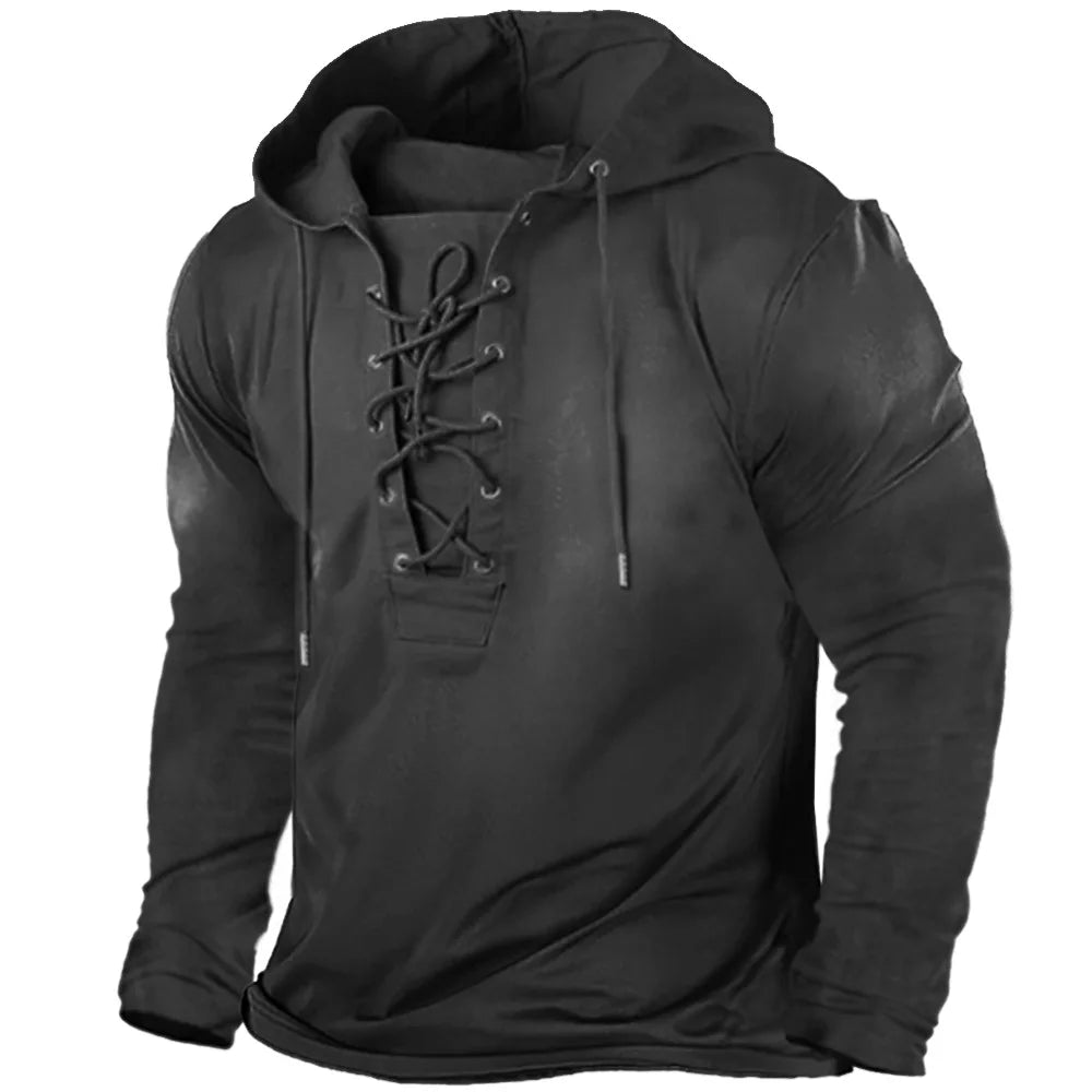 Back view of a men's authentic Viking hoodie. A warm hooded sweatshirt, perfect cold weather gear.