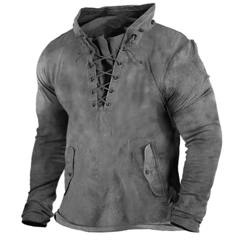 Versatile men's Viking hoodie: warm, adjustable, & stylish. Perfect Norse hooded sweatshirt for casual wear.