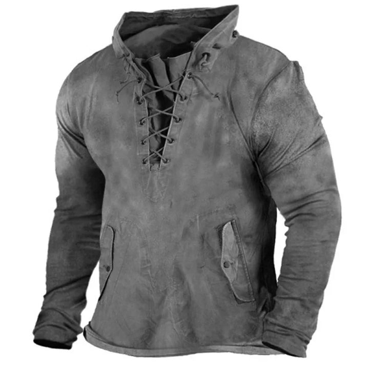Versatile men's Viking hoodie: warm, adjustable, & stylish. Perfect Norse hooded sweatshirt for casual wear.