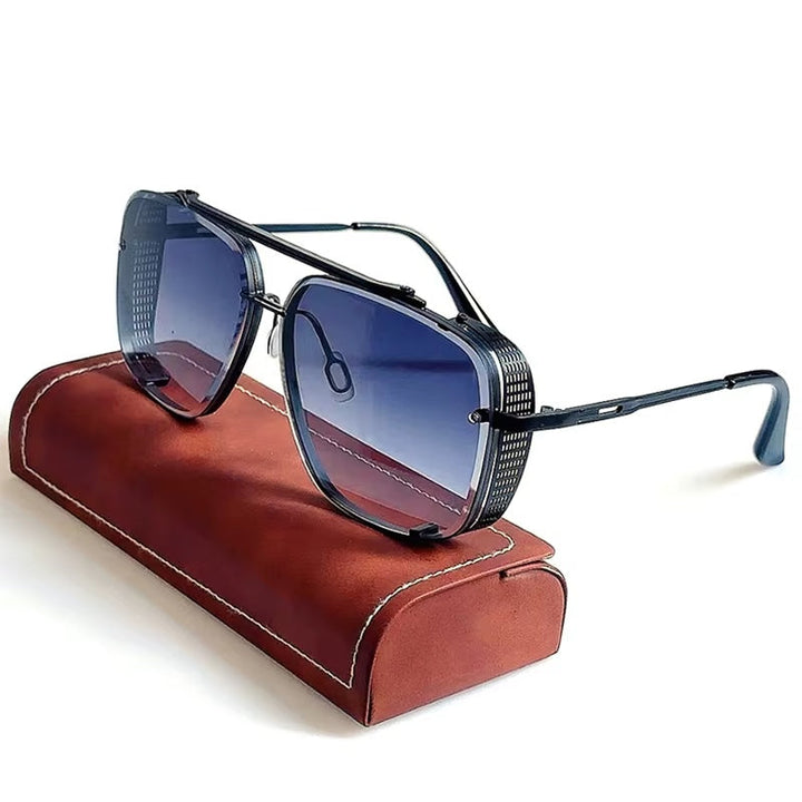 Men's aviator commander style sunglasses with sleek metal frame, offering a stylish retro-futuristic look.