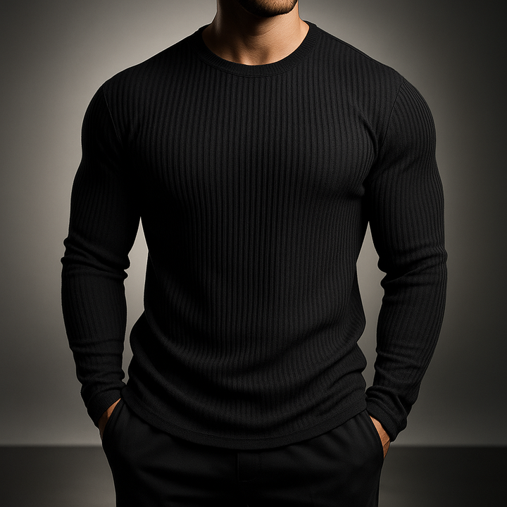 Men's Axel ribbed knit sweater, modern style long sleeve pullover. Elevated comfort for everyday wear.