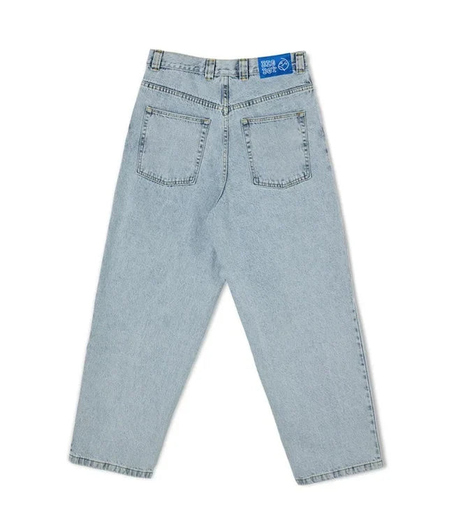 Light Blue Baggy Fit Men's Skate Jeans, offering a relaxed and loose fit for streetwear and casual wear.