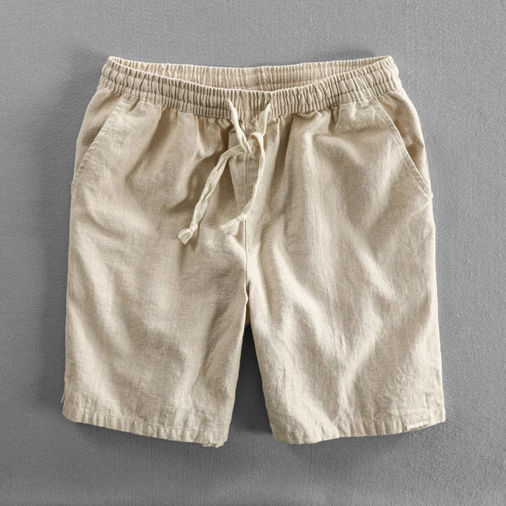 Khaki Men's Barcelona tailored fit shorts for comfortable casual wear. Versatile drawstring shorts, perfect for summer.