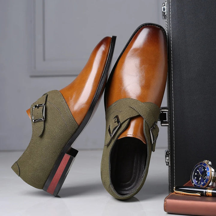 Men's Barclay polished dress loafers with sophisticated buckle. Perfect formal slip-on shoes for office & special occasions.