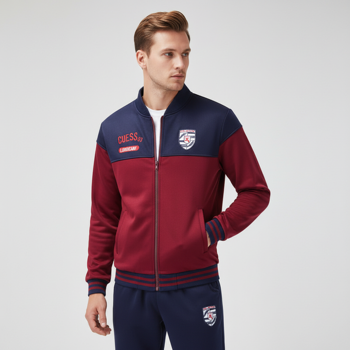 Fashionable men's baseball tracksuit, a trendy two-piece athletic set for sporty urban and leisure wear.