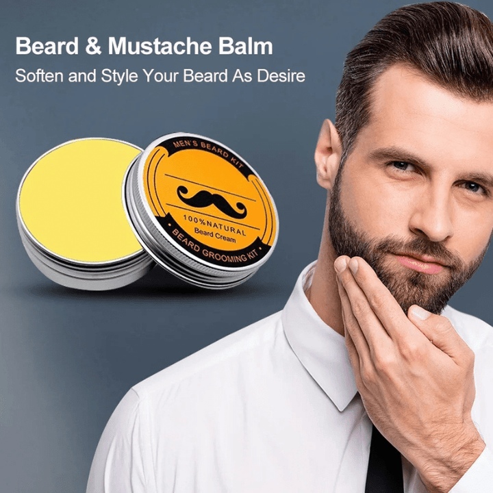 Stylish packaging of the Men's Beard Growth Kit, ideal for a complete grooming routine.