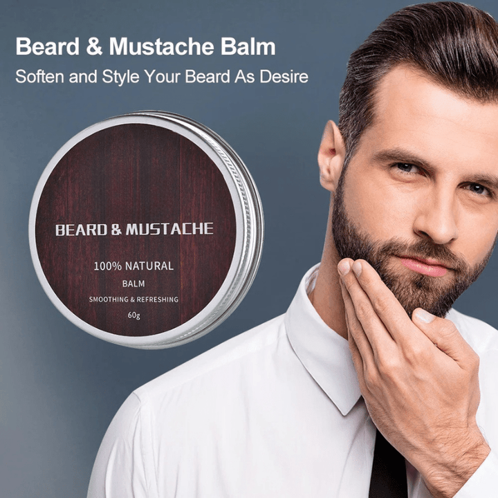 Beard growth kit with dermaroller, beard oil, balm & comb for dense, healthy facial hair.