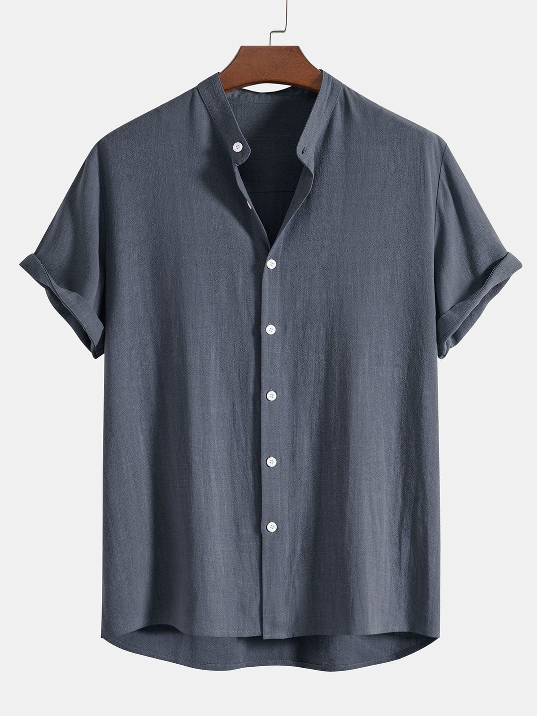 Gray comfortable men's co-ord set. Slim fit linen short sleeve top and ankle pants for a relaxed modern look.