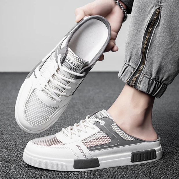 Men's Belarmino Sneaker Slides worn on foot, showcasing their sleek look and comfortable fit.