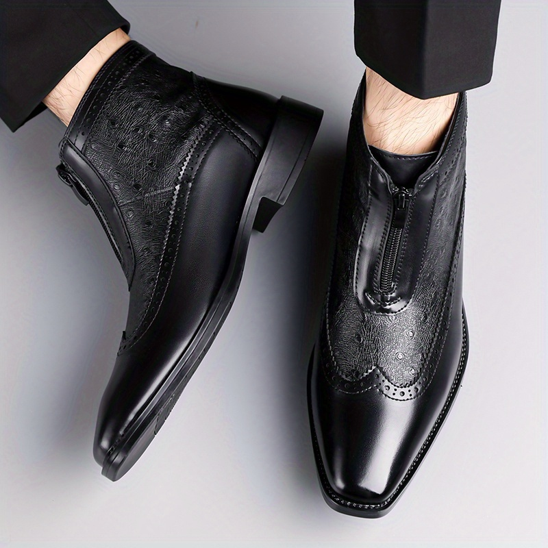 Step into style with men's Belmont Classic Zip-Up Boots, comfortable black leather dress footwear.