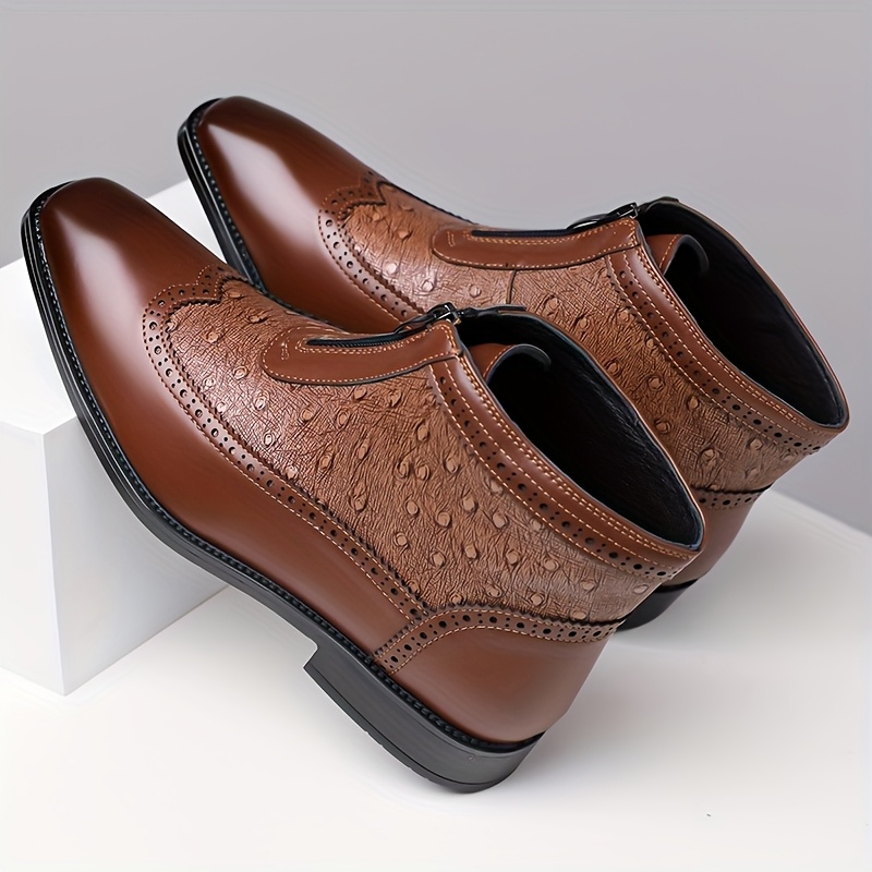 Classic men's Belmont Zip-Up Boots, stylish and comfortable leather brogue ankle boots.