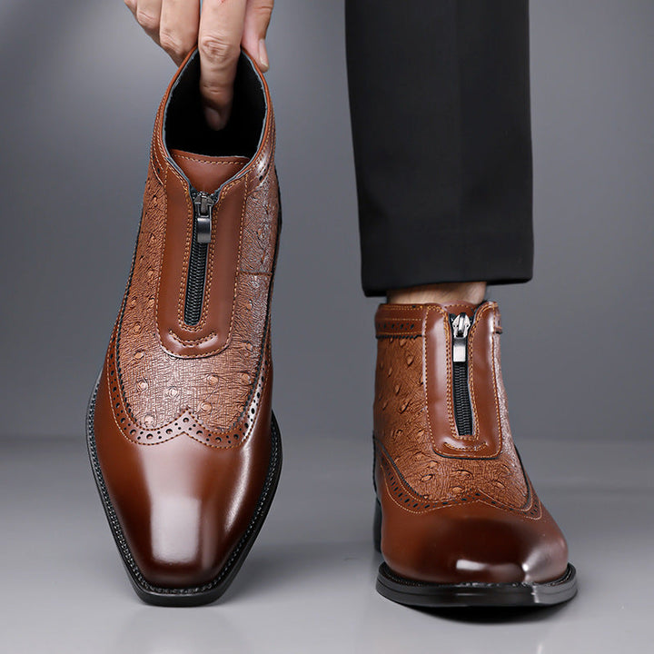 Men's Belmont Classic Zip-Up Boots, versatile black leather ankle boots for any outfit.