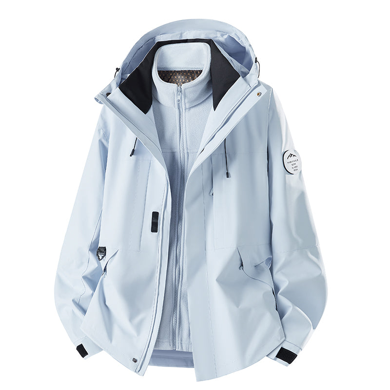 Brand logo detail on men's Belmont jacket, signifying quality protective & stylish winter outerwear.