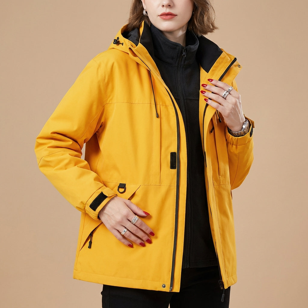 Close-up of men's Belmont jacket's durable, waterproof fabric, perfect for extreme winter weather protection.