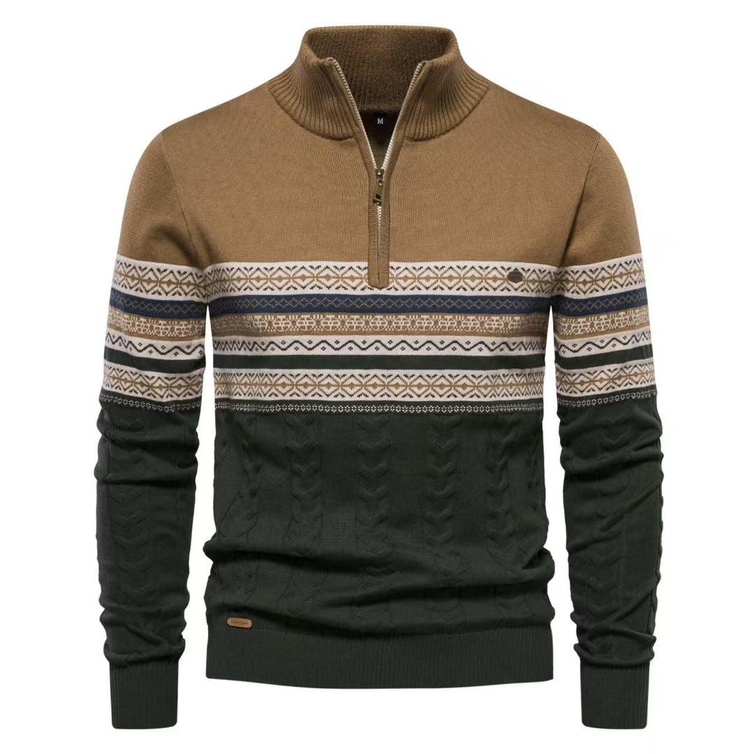 Men's half-zip sweater with classic Nordic knit details, ideal for casual style.