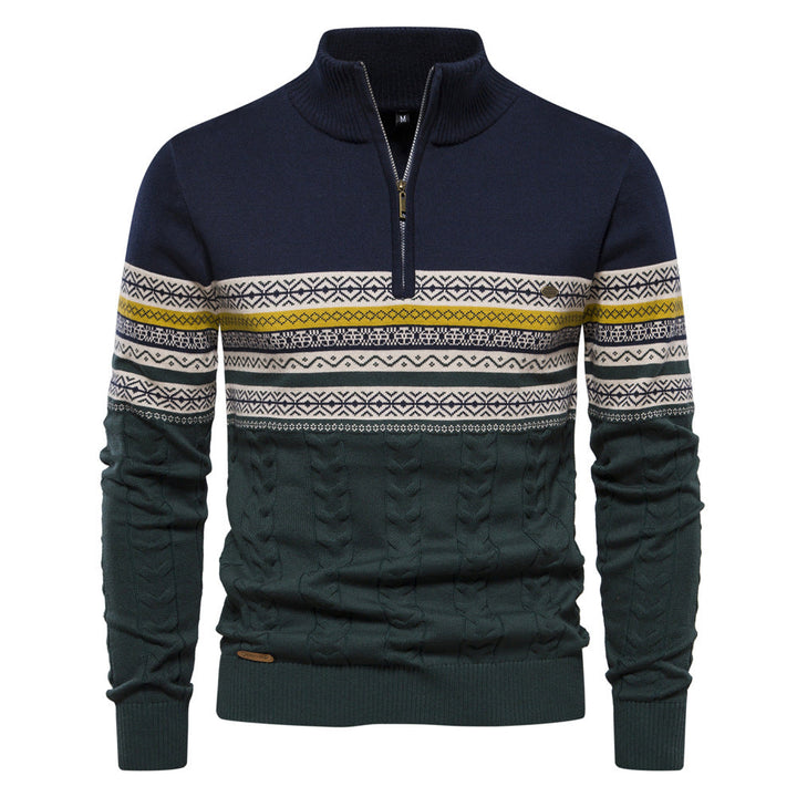 Stylish men's Nordic half-zip pullover, cozy and perfect for cold weather fashion.
