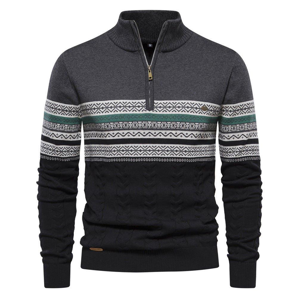 Men's fashionable knit half-zip sweater, ideal for cool weather and everyday comfort.