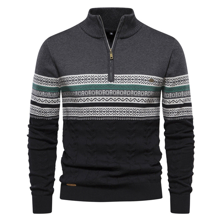Men's fashionable knit half-zip sweater, ideal for cool weather and everyday comfort.