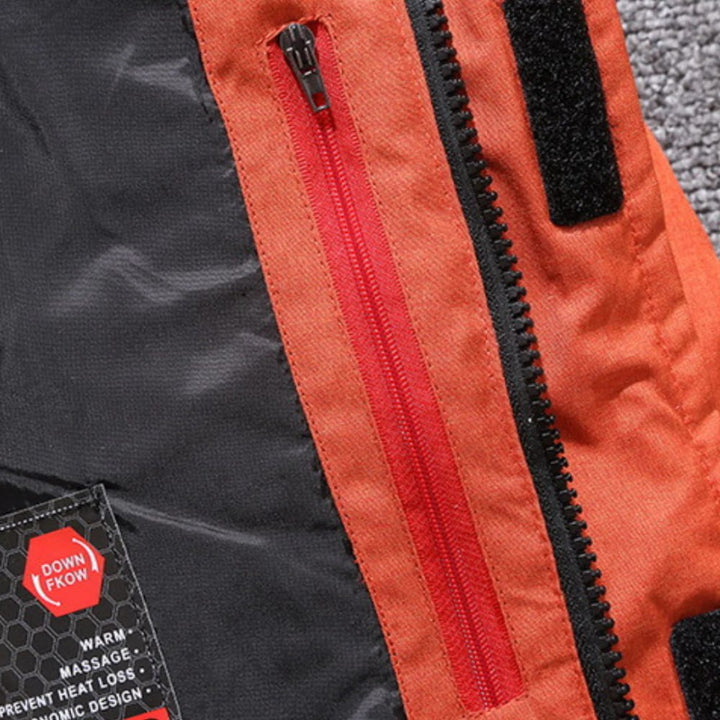 Men's warm insulated winter jacket, waterproof, windproof, hooded, durable for all-weather outdoor wear.