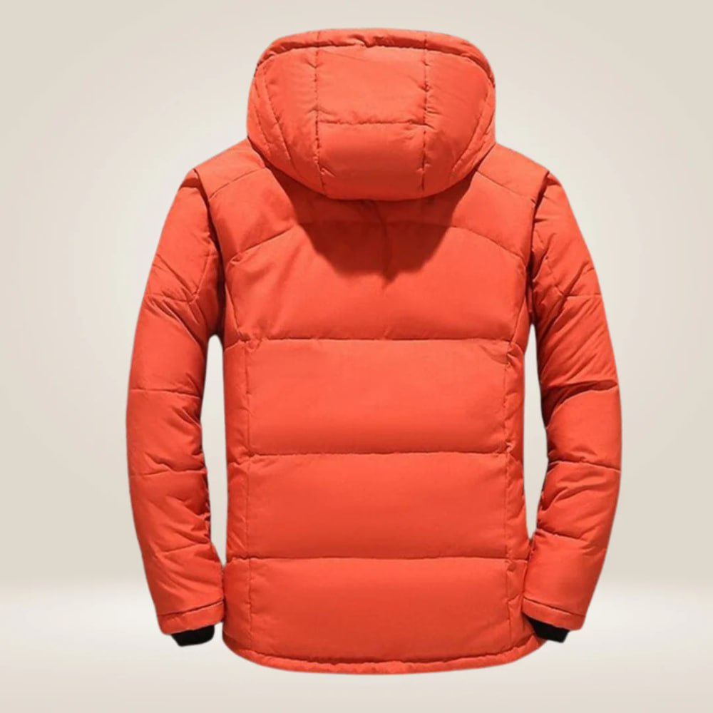 Interior view of warm, insulated men's winter jacket, soft lining for comfort in cold weather outdoor wear.