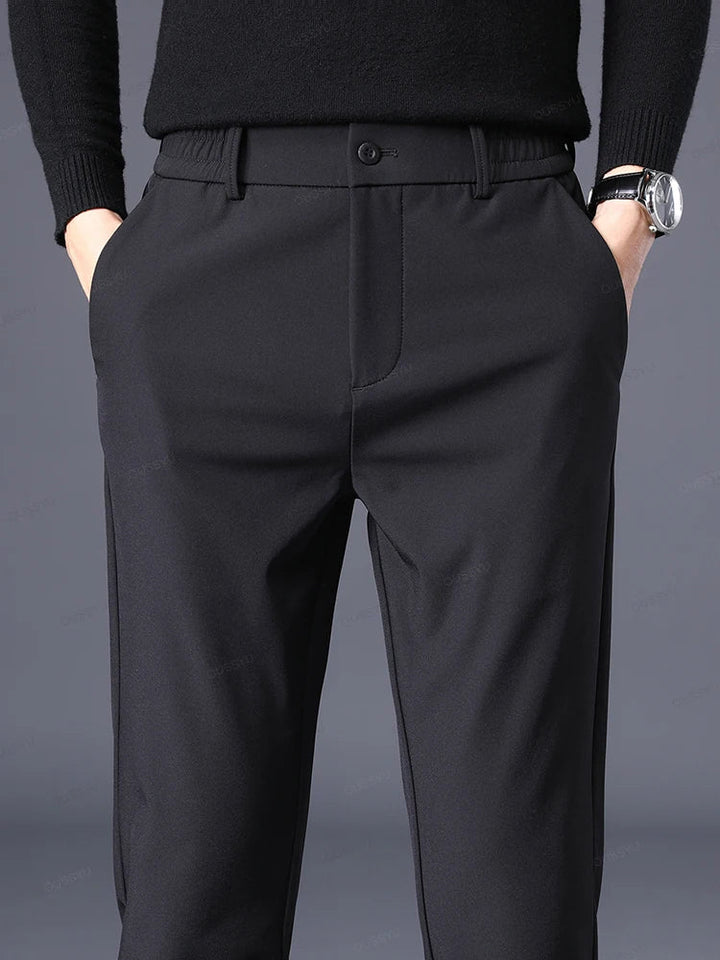 Gray men's classic fit comfort pants, perfect for both casual outings and dressy occasions.