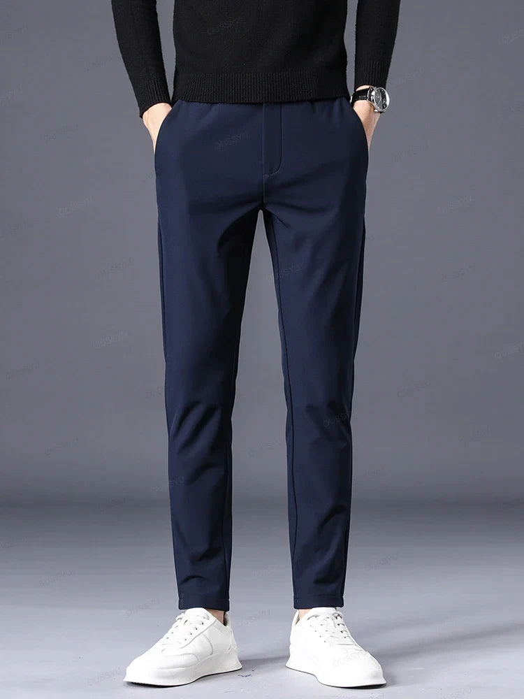 Black men's comfort pants, classic fit with elastic waist for versatile, everyday styling.