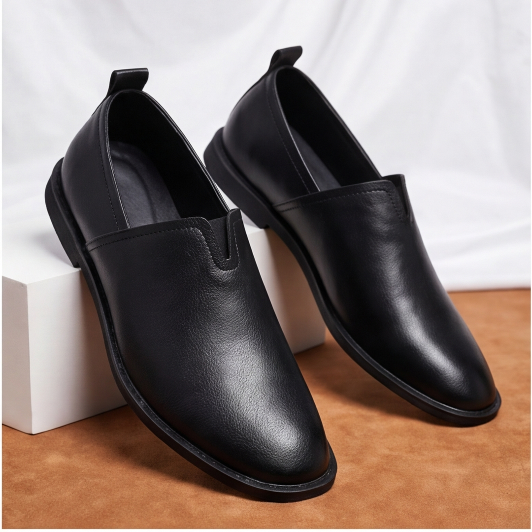 Man wearing comfortable brown slip-on loafers, perfect for everyday casual style.