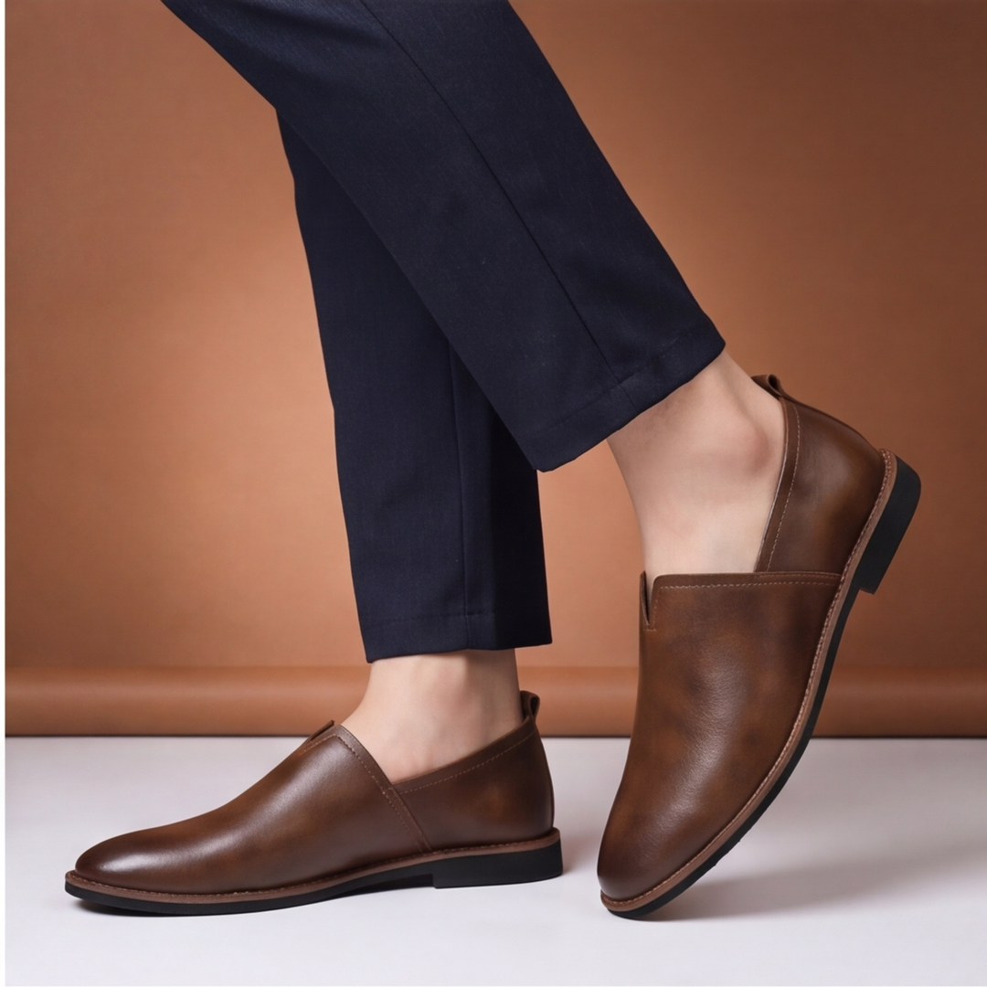 Textured men's slip-on loafers, comfortable & classic style for daily casual wear.