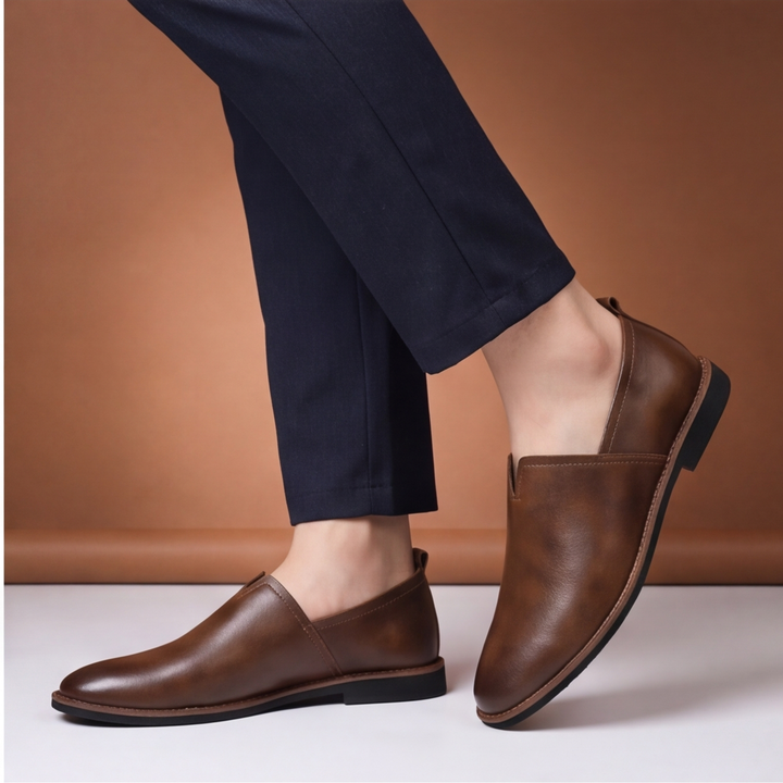 Textured men's slip-on loafers, comfortable & classic style for daily casual wear.