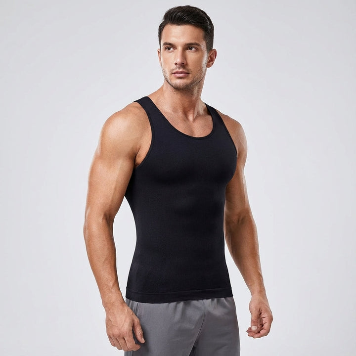 Sporty men's posture correcting shirt, muscle fit design for activewear and breathable comfort